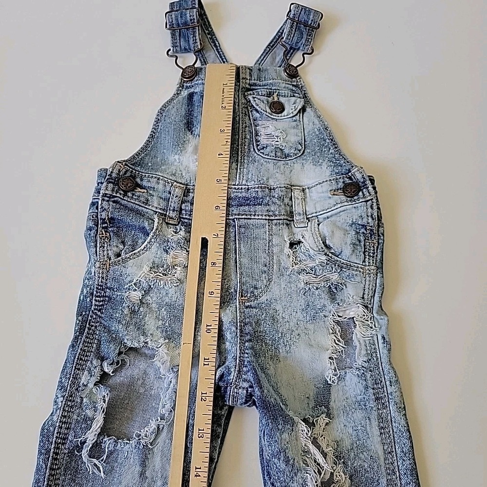 OshKosh B'Gosh Vestpak Distressed Stone Wash Denim Overalls 12M Snap Leg Casual - Picture 10 of 14